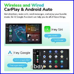CAM+Double 2 Din 7 QLED Touch Screen Android Auto Car Audio Stereo GPS Radio FM